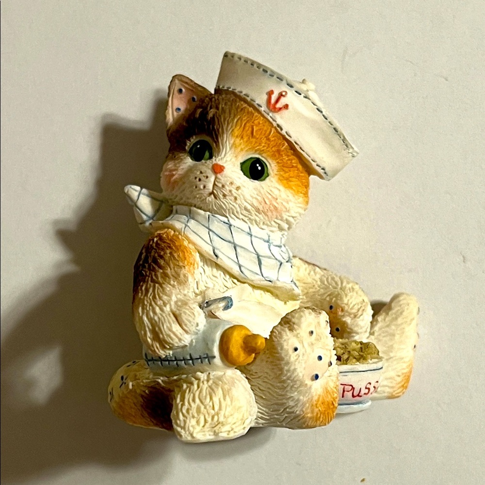 Enesco. Vintage Sailor Cat Figurine - Orange and White. NWOT
